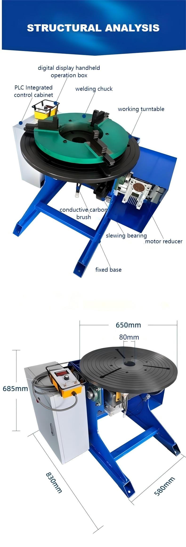 600KG welding positioner structure with digital display and PLC control cabinet 