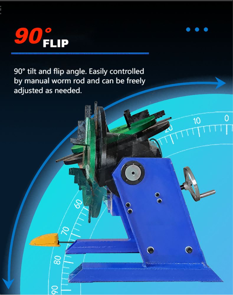 300KG welding positioner 90° tilt and flip angle.it's easily controlled by manual worm rod and can be freely adjusted as needed 